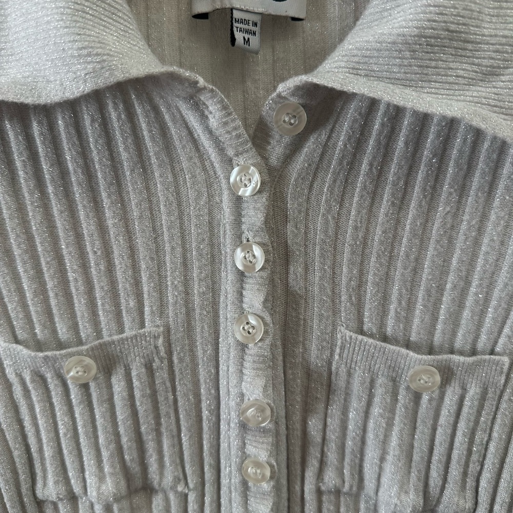 bebe Light Gray Ribbed Polo Blouse - Picture 5 of 5